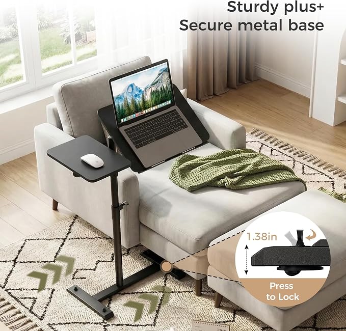 YUHFERA Rolling Table for Laptop Stand, Height and Angle Adjustable Over Bed Table with Wheels, Tilt-Top Laptop Desk for Couch with Cup Holder, Bed Table Tray for Eating (Black) - Image 3