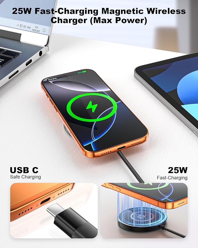ZBF 25W Magnetic Wireless Charging Pad | USB-C for iPhone Samsung | Ultra-thin Strong Magnet,Fast Charging For Desk/Travel/Bedside/Office,Works with iPhone 17-12 & Samsung S26/S25,MagSafe - Image 2