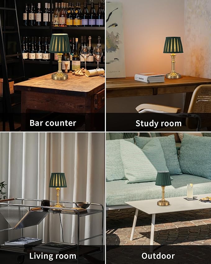 KDG Gold Cordless Table Lamps Set of 2, Green Fabric Shade Small Desk Lamp | Portables 4000mAh Battery Powered, LED Lighting, 2700K Stepless Dimmable, Light for Living Room, Dining Room, Bedroom - Image 6