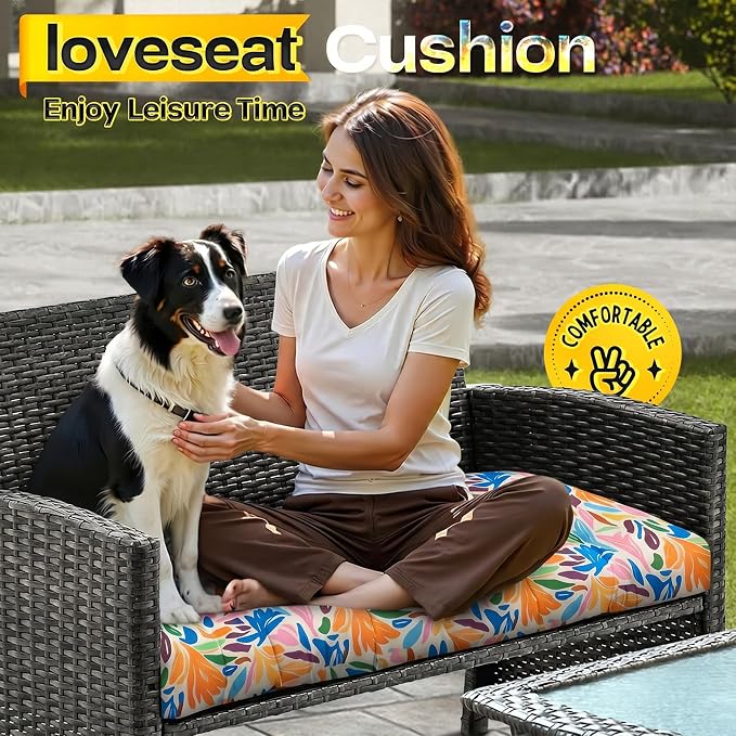 MAGIC ELEPHANT Outdoor Bench Cushion, Memory Foam Loveseat Cushion for Patio Furniture Wicker Chair, Settee Porch Swing Seat Cushion, 44 x 19 Inches (Multicolor Leaves) - Image 6
