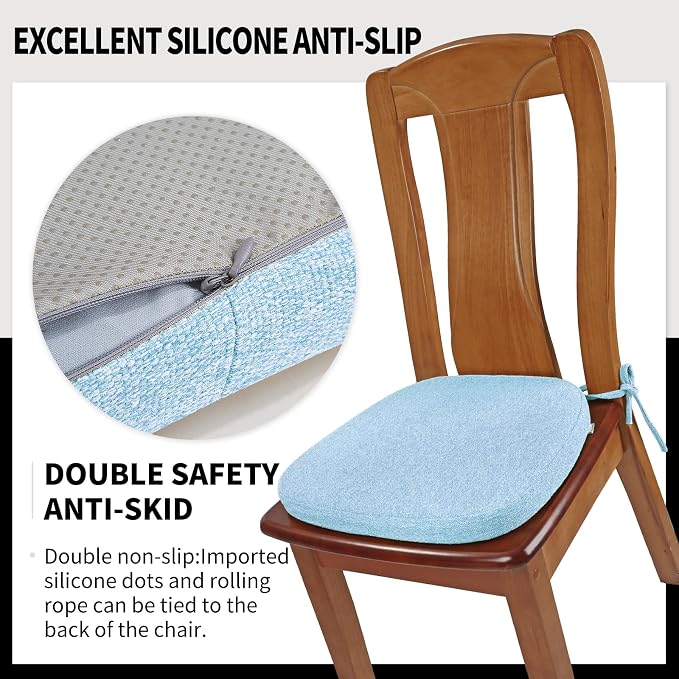 SINOSSO 4 Pack Memory Foam Chair Cushions for Dining Chairs, Friendly Woven Fabric 16" U-Shape Comfortable Kitchen Chair Pads, Removable Slip Resistant Seat Cushions (Set of 4, Water Blue) - Image 4