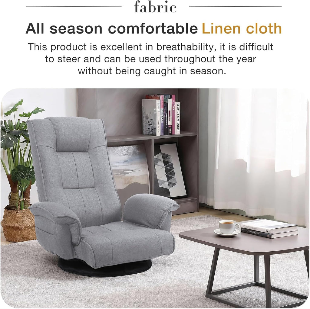 Ergonomic Swivel Floor Gaming Chair with Armrests & Side Pockets, 6-Position Reclining Sofa Bed, Foldable Padded Lounger with Thick Cushion & Lumbar Support for Esports, Reading, TV Watching, Beige - Image 6
