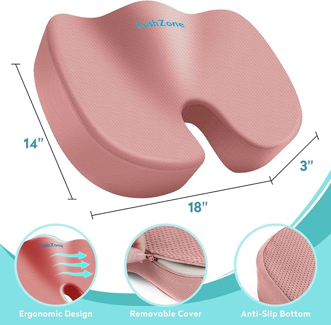 Gel Seat Cushion, Enhanced Memory Foam Cushion for Tailbone Pain, Pink | Cooling Gel for Office Chair, U-shaped Design Chair Cushion for Gaming, Car, Wheelchair, Non-Slip Base, Washable Cover - Image 3