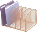 5-Section File Organizer for Desk, Metal File Folder Holder, Rose Gold | 5 Vertical Compartments with Sturdy Metal Base for Office Documents Books Magazines and Laptop by SUPEASY