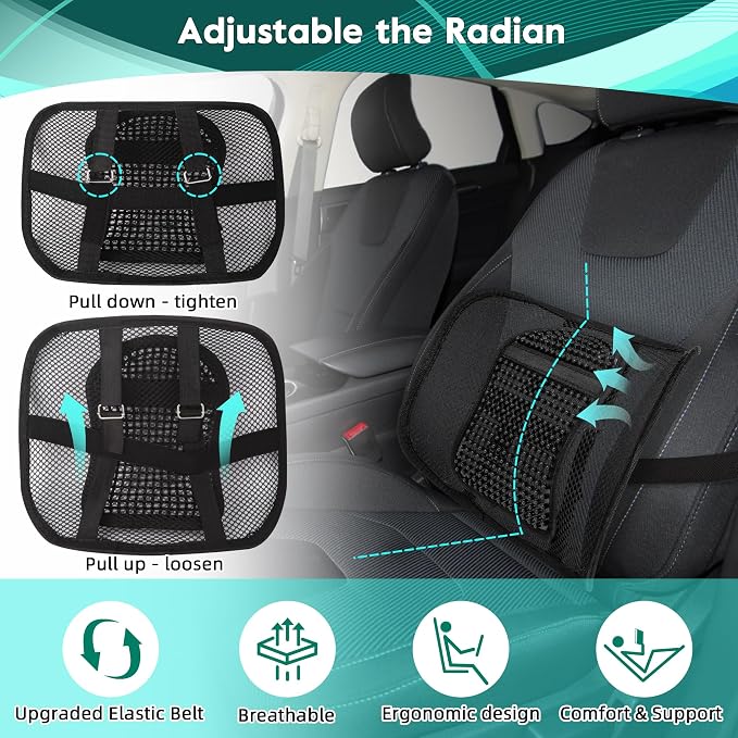 Samyoung 2-Pack Mesh Lumbar Support for Office Chair and Car Seat | 12 x 16 Inch Breathable Double-Layer Mesh Back Support with Elastic Chair Strap & Support Beads for Firm, Comfortable Support - Image 2