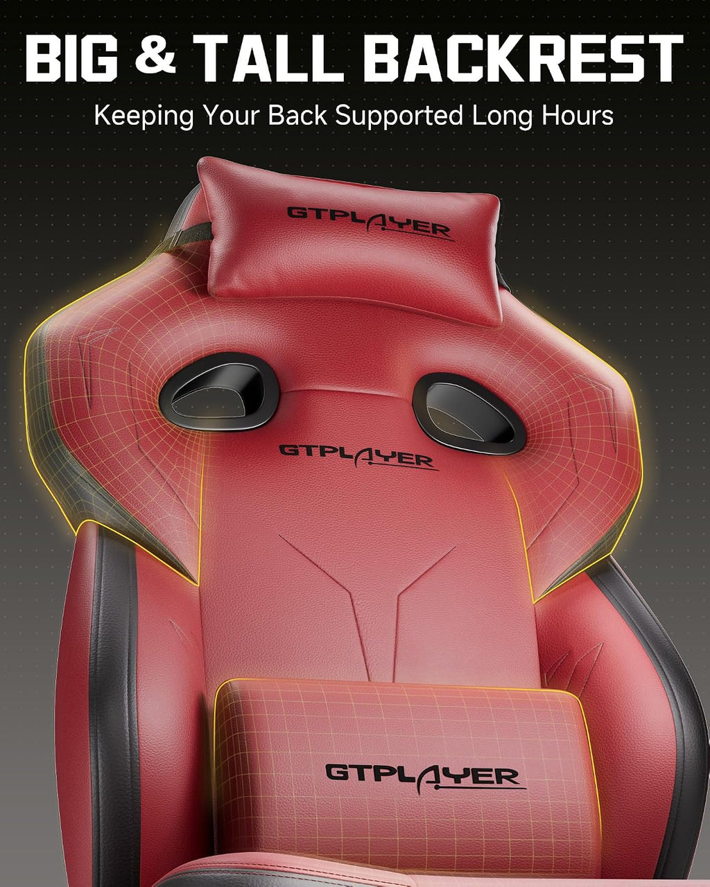 GTPLAYER Big & Tall Gaming Chair, Wide Seat with Footrest, Wine Red - Image 4