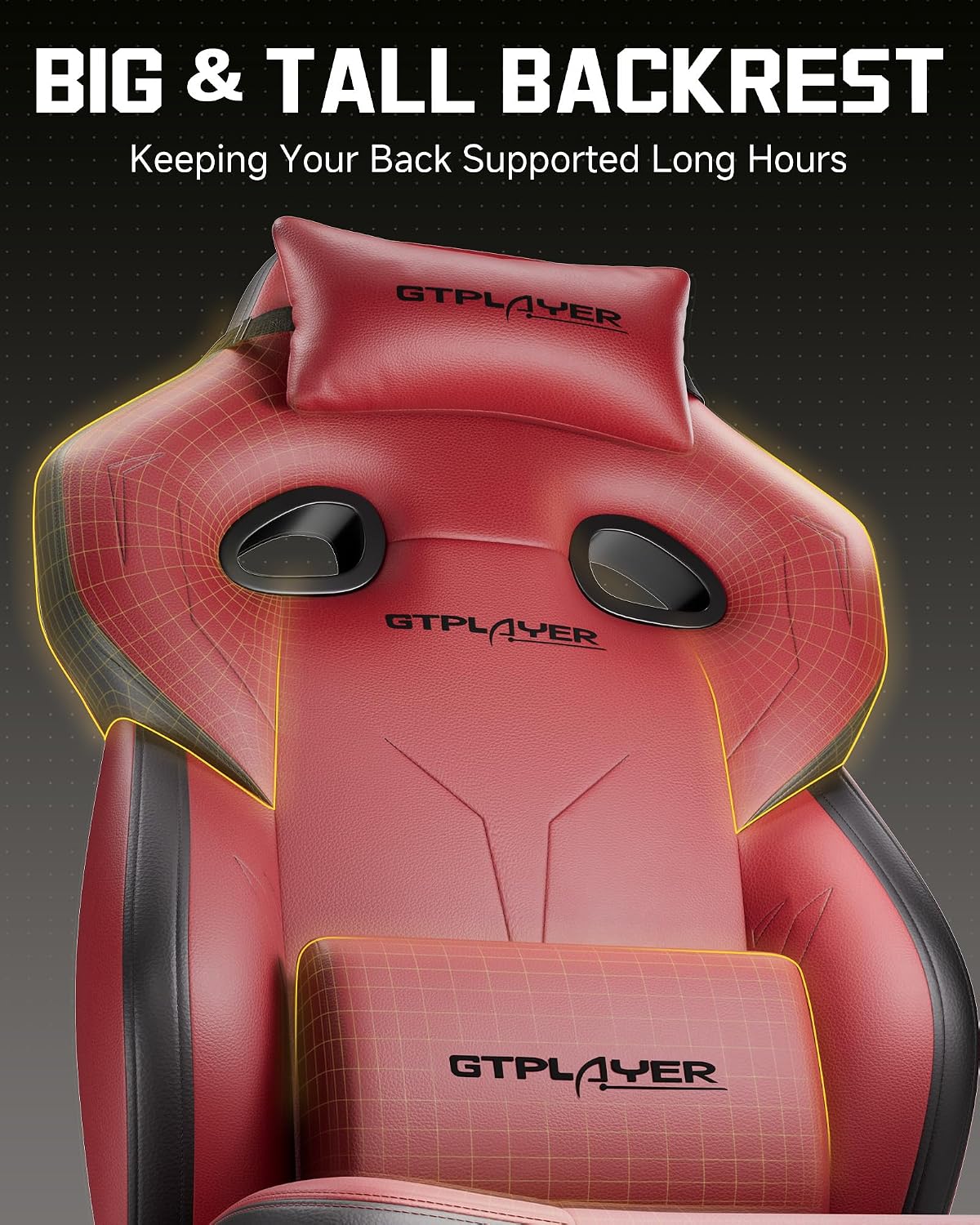 GTPLAYER Big & Tall Gaming Chair, Wide Seat with Footrest, Wine Red - Image 4