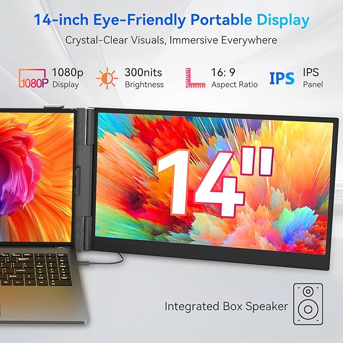 Blackview DCM6 Triple Laptop Screen Extender,14" 1080P FHD IPS Portable External Screen,Two Cable USB C Travel for 13-17'' Laptop,Plug & Play Compatible with Windows/Mac/Chrome OS and Mobile Devices - Image 3