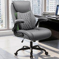 Office Chair, Ergonomic Executive Desk Chair with Lumbar Support for Lower Back Pain Relief, Padded Flip-Up Armrests, Leather Home Office Chair, Gray by StellaMia