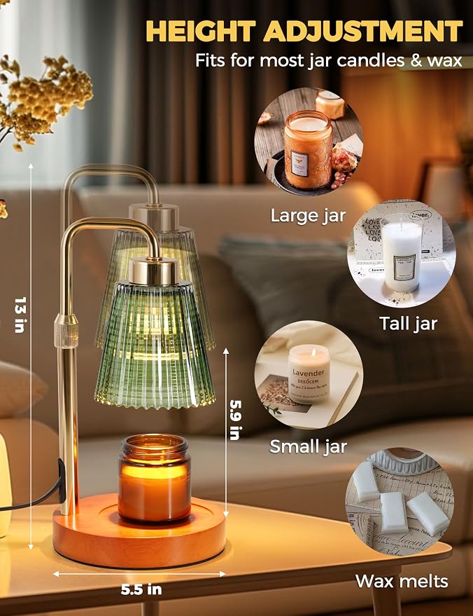 Green Candle Warmer Lamp with 24h Cycle Timer, Dimmable Wax Melt Warmer | 24h Cycle Timer Dimmable Wax Melt Warmer with 2 Bulbs, Fall Decor for Home Living Room Halloween Decorations Gifts for Mom - Image 3