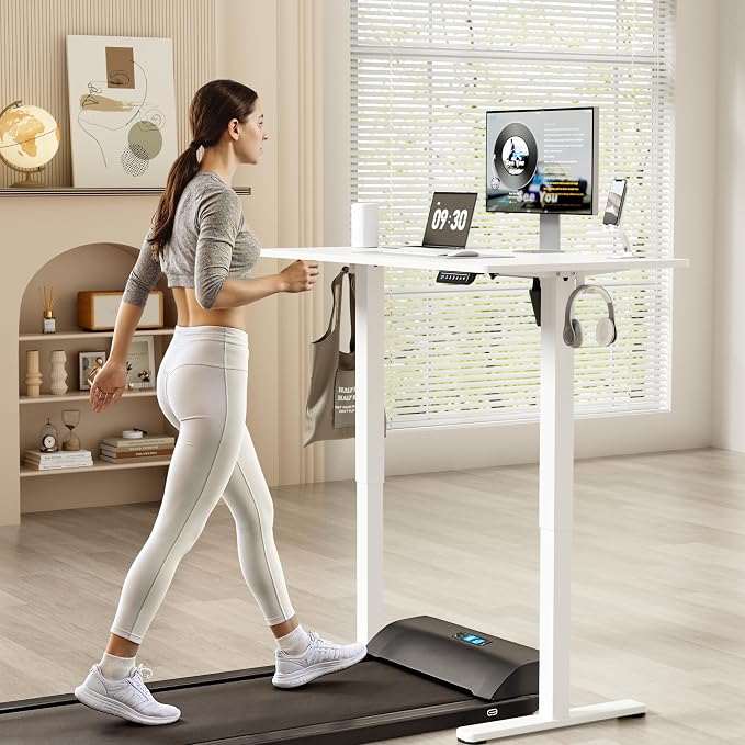YESHOMY Height Adjustable Electric Standing Desk, 46 x 24 Inches Memory Home Office Sit Stand up Desk with Phone Holder and USB Charging Port, White - Image 7