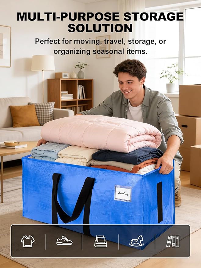 HOMESURE Supports 200lbs Heavy Duty Moving Bags - Strong Zipper & Wrap-Around Handles - Water-Resistant Storage Totes, Durable Alternative to Moving Boxes - 4 Pack -Multi-Color System for Easy Sorting - Image 4