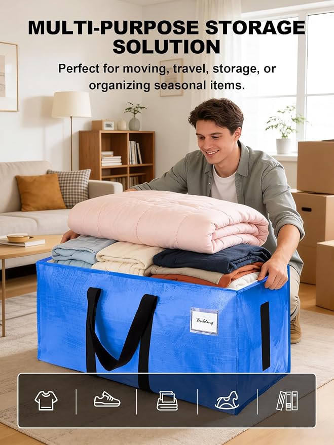 HOMESURE Supports 200lbs Heavy Duty Moving Bags - Strong Zipper & Wrap-Around Handles - Water-Resistant Storage Totes, Durable Alternative to Moving Boxes - 12 Pack - Sky Blue - Image 4