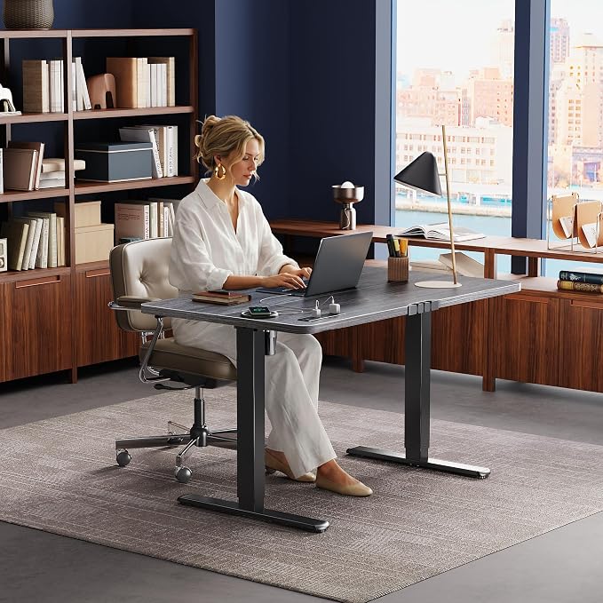 Huuger Electric Standing Desk with Power Outlets and USB-C Port, 47 X 24 Inch Height Adjustable Desk, Sit Stand Desk for Home Office, Computer & Gaming Desk with 4 Presets, Stable Steel Frame, Grey - Image 8