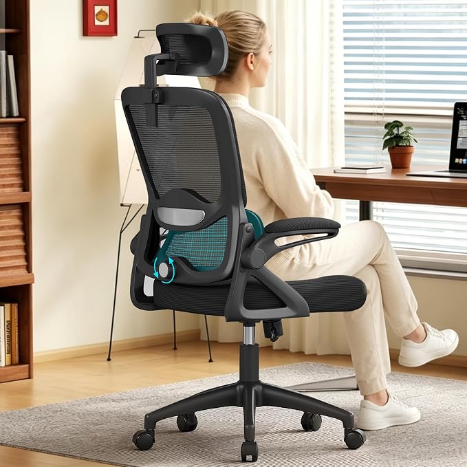 Ergonomic Office Chair,Mesh Office Chair with Lumbar Support,High Back Desk Chair with Flip-up Arms,400 lbs Big and Tall Computer Chair with Headrest,Comfy Desk Chairs - Image 8