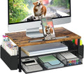 AUPSEN Wood Desk Organizers and Accessories, 2-Tier Computer Monitor Stand Riser with Drawer, Pen Storage & Phone Holder, Office Desk Accessories, Workspace Desktop Organization for Office Supplies（Brown） by AUPSEN