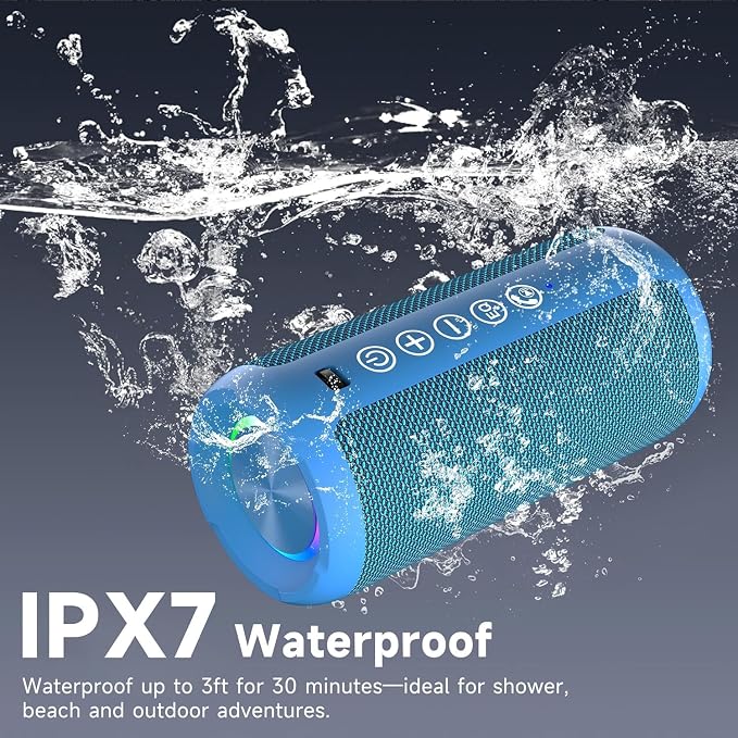 Ortizan X10 Portable Bluetooth Speaker, IPX7 Waterproof, Wireless, Blue | 24W Loud Stereo Sound, Deep Bass, Bluetooth 5.3, RGB Lights, Dual Pairing, 30H Playtime for Home/Outdoor/Party, Birthday Gift - Image 4