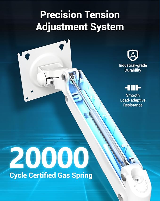 Ergounion Dual Monitor Arm for 13-49 Inch Ultrawide Screens, Heavy Duty Monitor Mount for 2 Monitors up to 44lbs, Full Motion Vertical Stacked Dual Monitor Arm Desk Mount, 75/100mm VESA Mount, White - Image 5