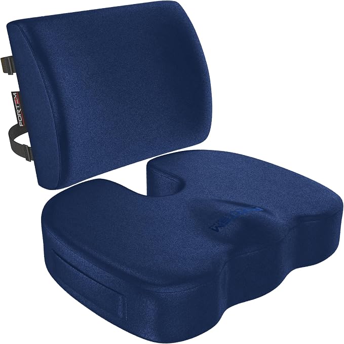 FORTEM Seat Cushion & Lumbar Support for Office Chair, Wheelchair, Car | Memory Foam | Ergonomic Design | Washable Cover | Non Slip | Blue by FORTEM