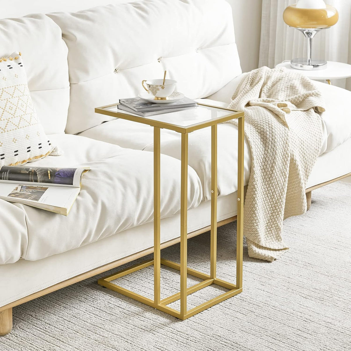 YMYNY C-Shaped End Table, Tempered Glass Side Table for Small Space - Image 2