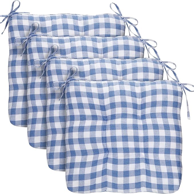 Geetery 4 Pack Chair Cushions, 16" x 15",Blue and White,Plaid by Geetery