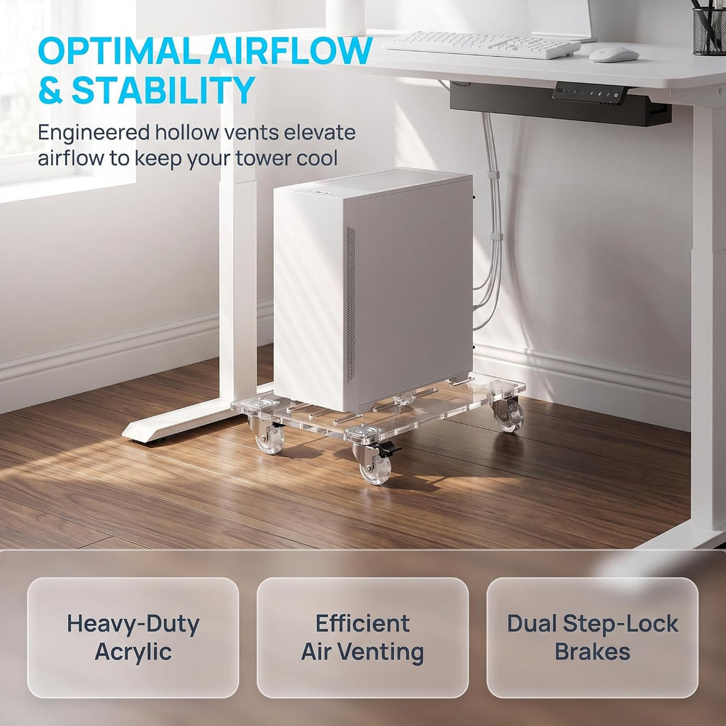 Clear Acrylic PC Tower Stand with Wheels, Under Desk Computer Tower Holder - Image 4