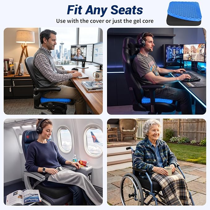 Gel Seat Cushion for Office Chair, Car Seat, Large, Black | Cooling Breathable Chair Pad for Long Sitting, Sciatica, Tailbone, Coccyx Support, for Wheelchair, Airplane, Gaming Chair - Image 6