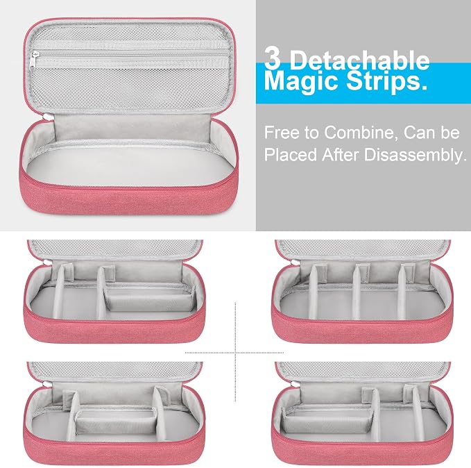 Lacdo Electronic Organizer Travel Cable Organizer Bag Pouch Tech Electronic Accessories Carry Case Portable Double Layers Charger Case for Cable, Cords, Charger, Earphone, Power Bank, Pink - Image 2