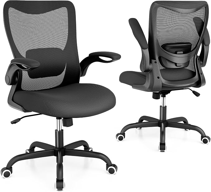 Office Chair, Ergonomic Desk Chair with Adjustable Lumbar Support and Flip up Armrest, Breathable Mesh Computer Chair for Home Office, Black - Image 8