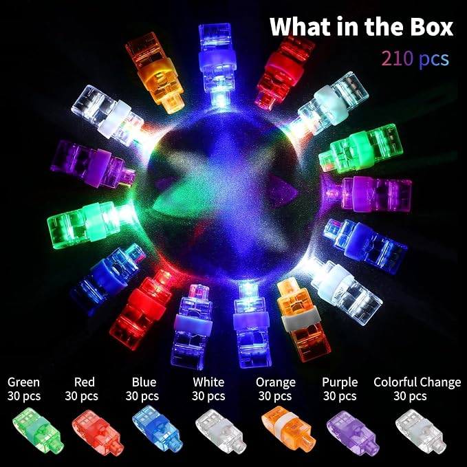 210 Pcs LED Finger Lights, 7 Colors Finger Flashlights, Battery Powered Light Up Finger Ring Toys, Mini Finger Lamps, Glow in The Dark Party Supplies for Rave Concert Shows (210Pcs) - Image 7