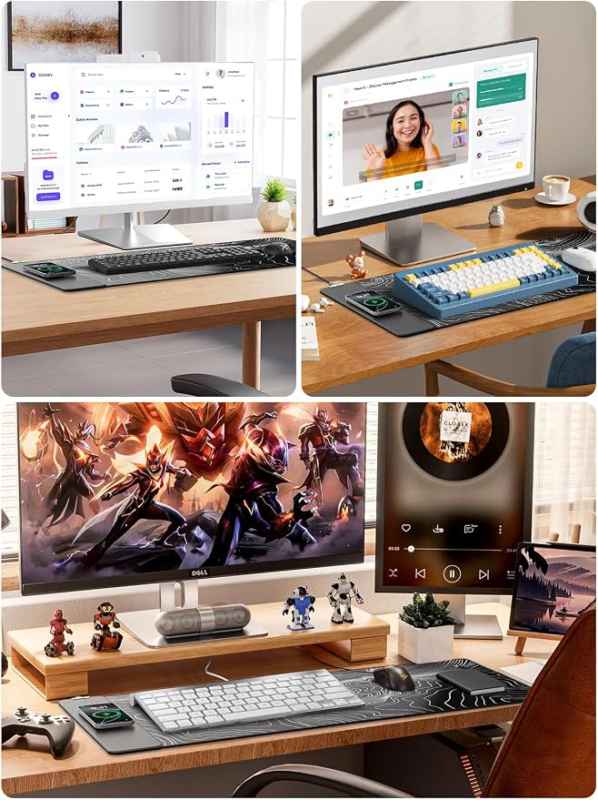 Magnetic Wireless Charging Mouse Pad, 31.5"x15.8" Large Desk Mat | Waterproof Mousepad, Smooth Glide, Stitched Edge, Non-Slip Rubber Base, Desk Pad Computer Keyboard Mat, No Adapter - Image 8