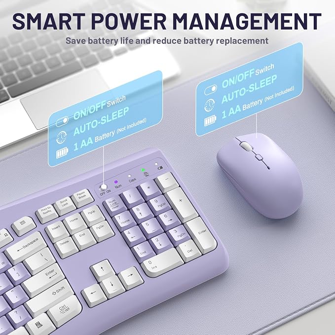 Wireless Keyboard and Mouse Combo Silent Ergonomic Curved Design for Office | 2.4G Full Size Cordless Keyboard with Tilt Legs,3-Level DPI Quite Mouse for Windows,Mac OS/Desktop/Laptop/PC - Image 7