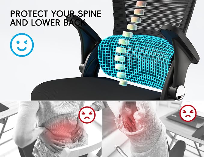 TRALT Office Chair - Ergonomic Office Chair with Back Support for Adults | Home Office Desk Chair with Lumbar Support - Ergonomic Mesh Chairs 330 lb Wide Seat for Work, Study, Office, Gaming(Black) - Image 5