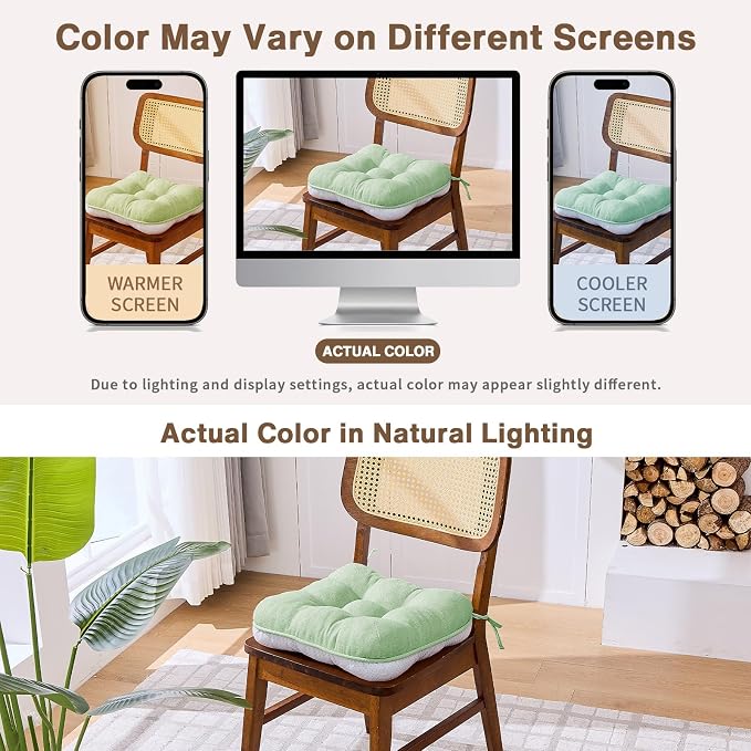 BETU Chair Cushions for Dining Chairs Set of 2,3.5" Thick Kitchen Table Chair Pads with Ties,Non Slip Backing and Covers, Home Decor Seat Cushion for Dining Room,Bar,Patio Chairs15.5"X15.5"X3.5"Green - Image 5