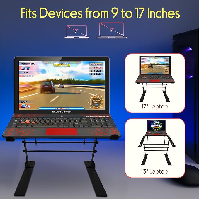 Pyle Portable Dual Laptop Stand - Universal Standing Table with Adjustable Height, Ergonomic Design and Anti-Slip Prongs for DJ Mixer, Sound Equipment, Workstation, Gaming and Home Use - PLPTS38 - Image 7