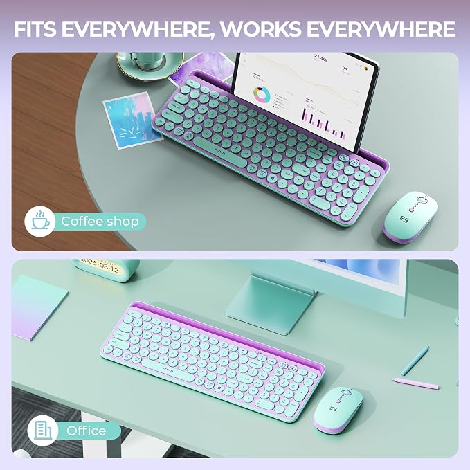 seenda CTU-301 Bluetooth Keyboard and Mouse Combo for iPad,Green&Purple | Bluetooth+2.4G combo with tablet holder, full-size keys and quiet clicks for iPad, iPhone, Mac, Windows and Android. - Image 8
