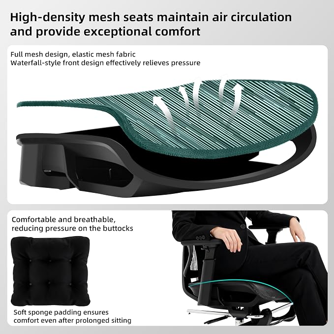 Ergonomic Office Chair with Footrest 4-Level Adjustable Lumbar Suppor | Big and Tall Office Chair t - 155° Tilt Lock and Wide Cushion - 3D Headrest & Armrests, High Back Home Desk Chair - Image 4