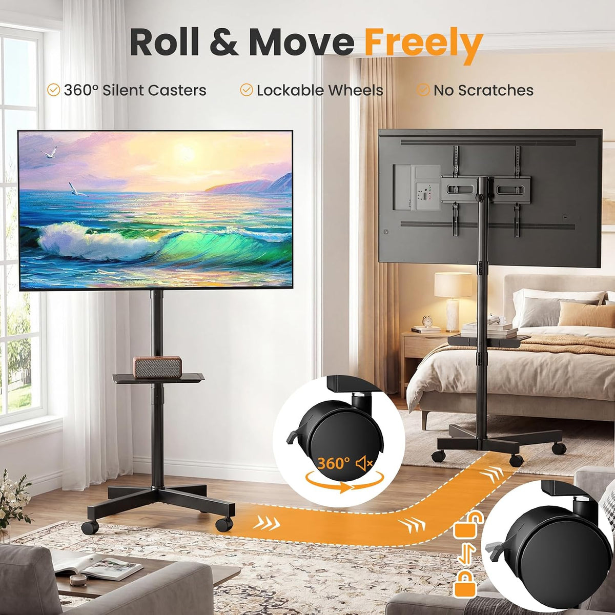 NEWBULIG Rolling TV Stand, Portable TV Cart with Wheels for 23-60 Inch - Image 7