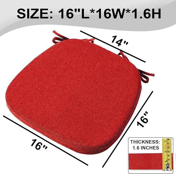 SINOSSO 1 Pack Memory Foam Chair Cushions for Dining Chair, Friendly Woven Fabric 16" U-Shape Comfortable Kitchen Chair Pad, Removable Slip Resistant Seat Cushion (1 Piece, Red) - Image 4
