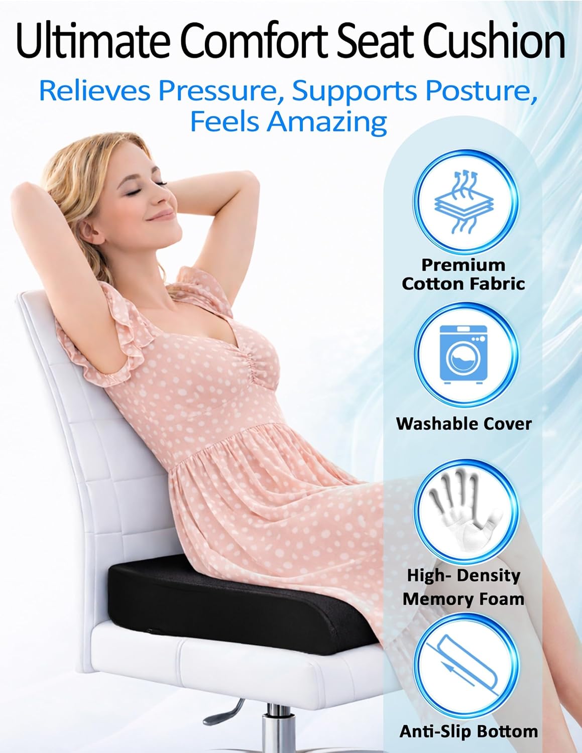 Adjustable Memory Foam Seat Cushion, Custom Height & Firmness, Ergonomic Office Chair Cushion for Coccyx, Sciatica & Tailbone Pain Relief, Car Seat & Wheelchair - Image 7