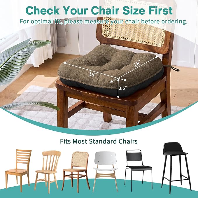 BETU Chair Cushions for Dining Chairs,3.5" Thick Kitchen Table Chair Pads with Ties,Non Slip Backing and Covers,Seat Cushion for Dining Room,Bar,Patio Chairs,18"X18"X3.5" - Image 7
