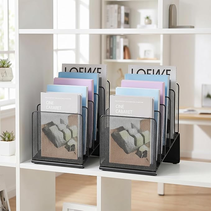 LEKETREE File Organizer for Desk, File Folder Organizer with 5-Section Vertical Rack, Suitable for Home Office Document Organization and Storage(Black 2-Pack) - Image 7