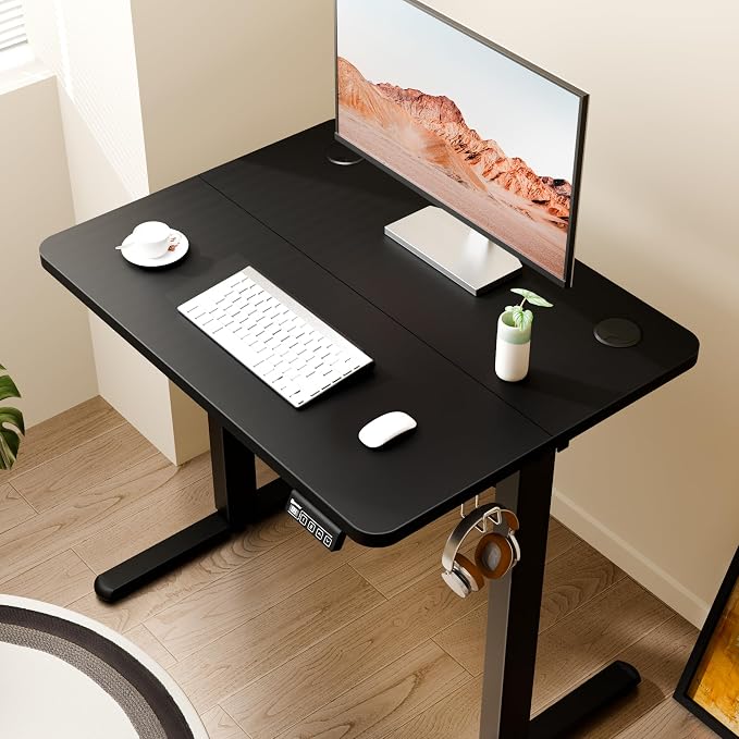 Small Standing Desk, 32"x24" Height Adjustable Sit-Stand Office, Black | Electric Adjustable Standing Desk, Sit to Stand Computer Office Desk with Splice Board, Memory Preset, Lifts 28.7''-46.5" - Image 5