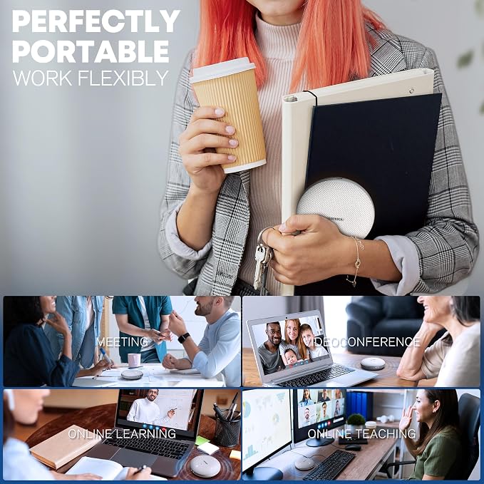 Conference Speaker and Microphone for Online Meetings and Remote Work, Gray | AI noise reduction, 360° voice pickup, 4-mic array, full-duplex, 16 ft range, Bluetooth, NFC, USB, up to 8 hours, group calls - Image 6