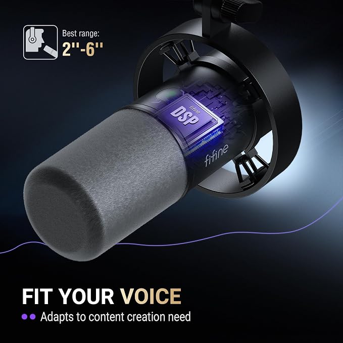 FIFINE AmpliTank K688 Dynamic Microphone, XLR/USB Podcast Recording PC Mic | Streaming Studio Metal Mic with Mute, Headphone Jack, Monitoring Volume Control, Windscreen, for Vocal Voice-Over Gaming - Image 10
