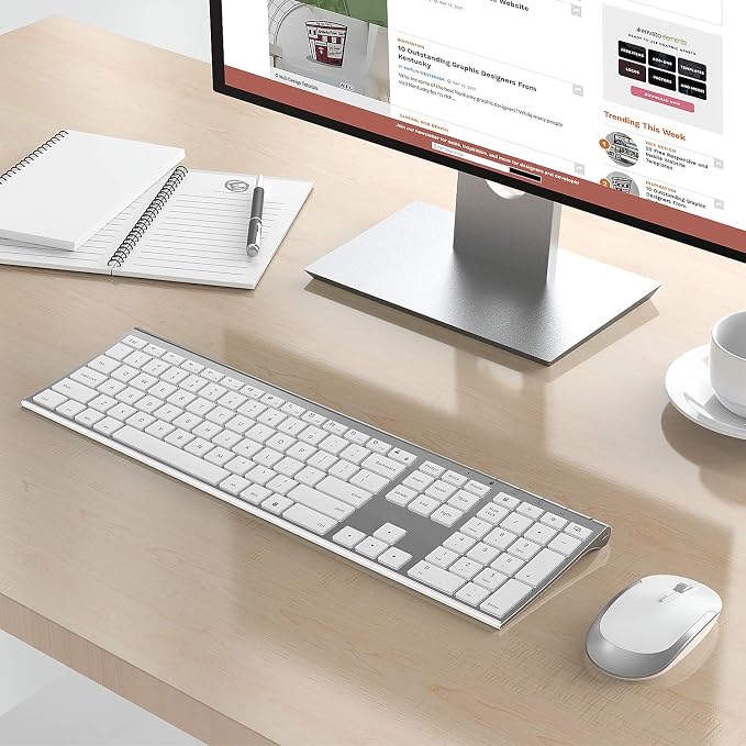 Vssoplor Wireless Keyboard and Mouse, Rechargeable Ultra Slim, White Silver | Quiet Full-Size Keyboard and Mouse Combo Set, for Laptop, PC, Notebook, Desktop, 2.4GHz Stable Connection, Ideal for Office - Image 7