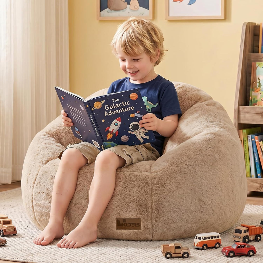 Bean Bag Chair for Kids, Cozy Fluffy Beanbag Chairs with Filler for Teens and Kids, Floor Lazy Sofa for Living Room, Gaming & Reading(S-Brown) by UODERS