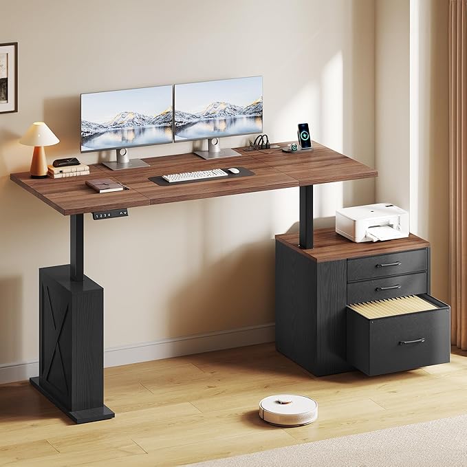 75.5'' Electric Standing Desk with Drawers Corner Desk Black | Farmhouse Adjustable Sit Stand Office Desk with 4 AC Outlets & Type C Port, Executive Computer Desk - Image 8