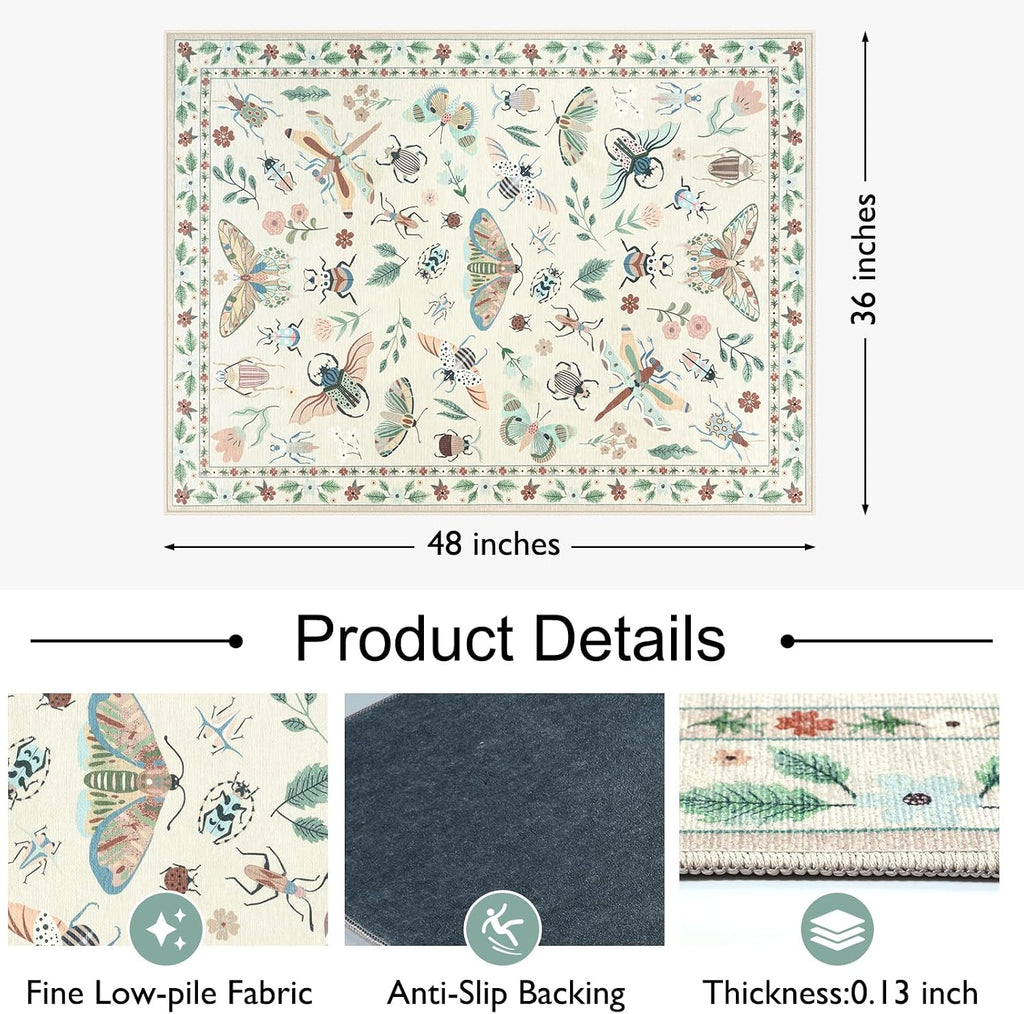 36"x48" Home Office Chair Mat for Hardwood Floor, Beige Under Desk Rug for Rolling Chairs, Anti-Slip Insect Print Desk Floor Mat for Offices Chair, Low Pile Office Rugs for Rolling Chairs - Image 4