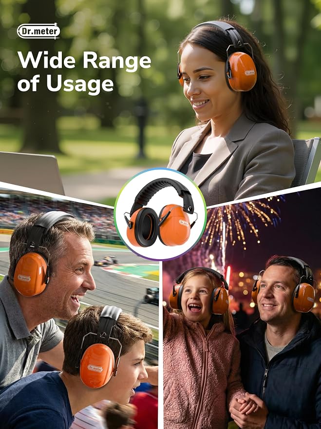 Dr.meter Noise Reduction Ear Muffs, Ear Protection Noise Cancelling Headphones for Adults, Kids Autism Sensory, 31dB Hearing Protection Earmuffs for Shooting Gun Range, Mowing, Fireworks, Orange - Image 7